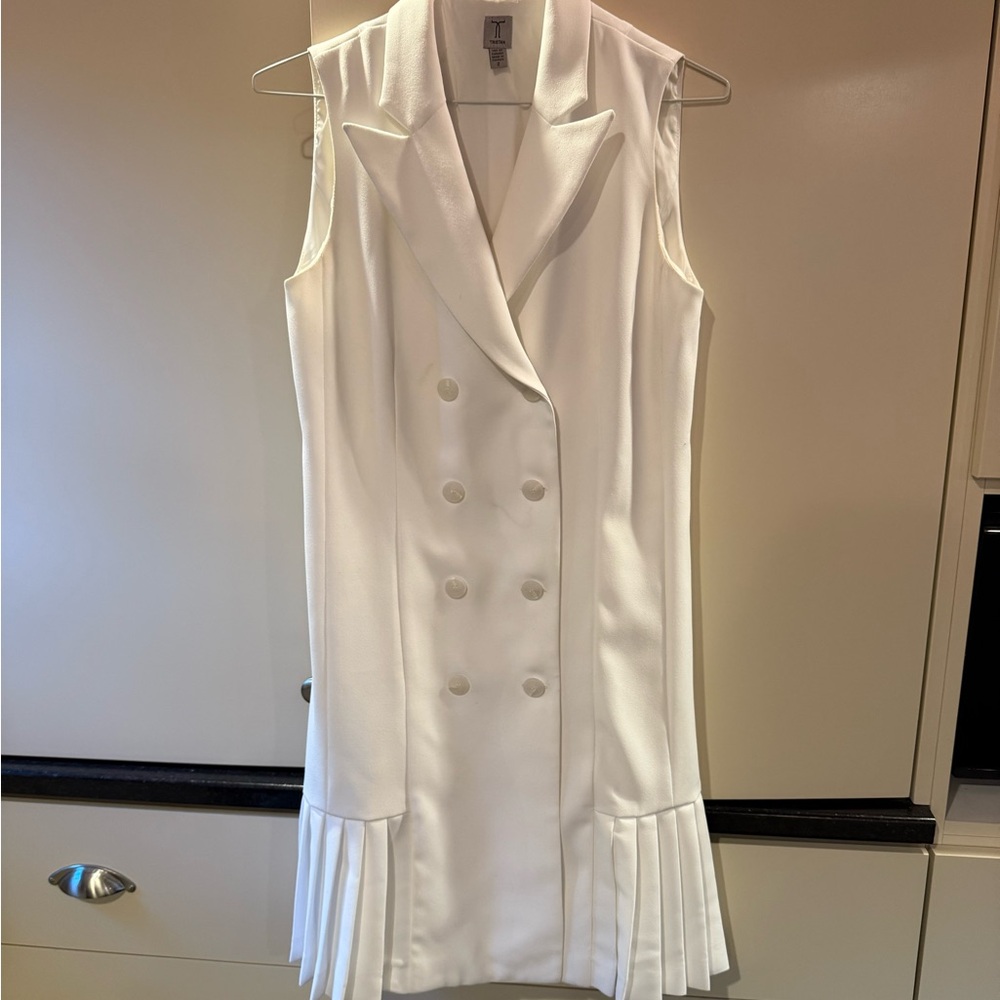 Tristan White Double-Breasted Midi Dress